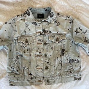 BDG Blue Denim Jean Jacket with Black Drawn Print